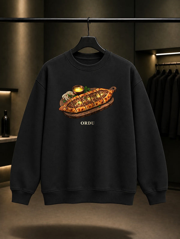Ordu Pidesi baskılı siyah sweatshirt