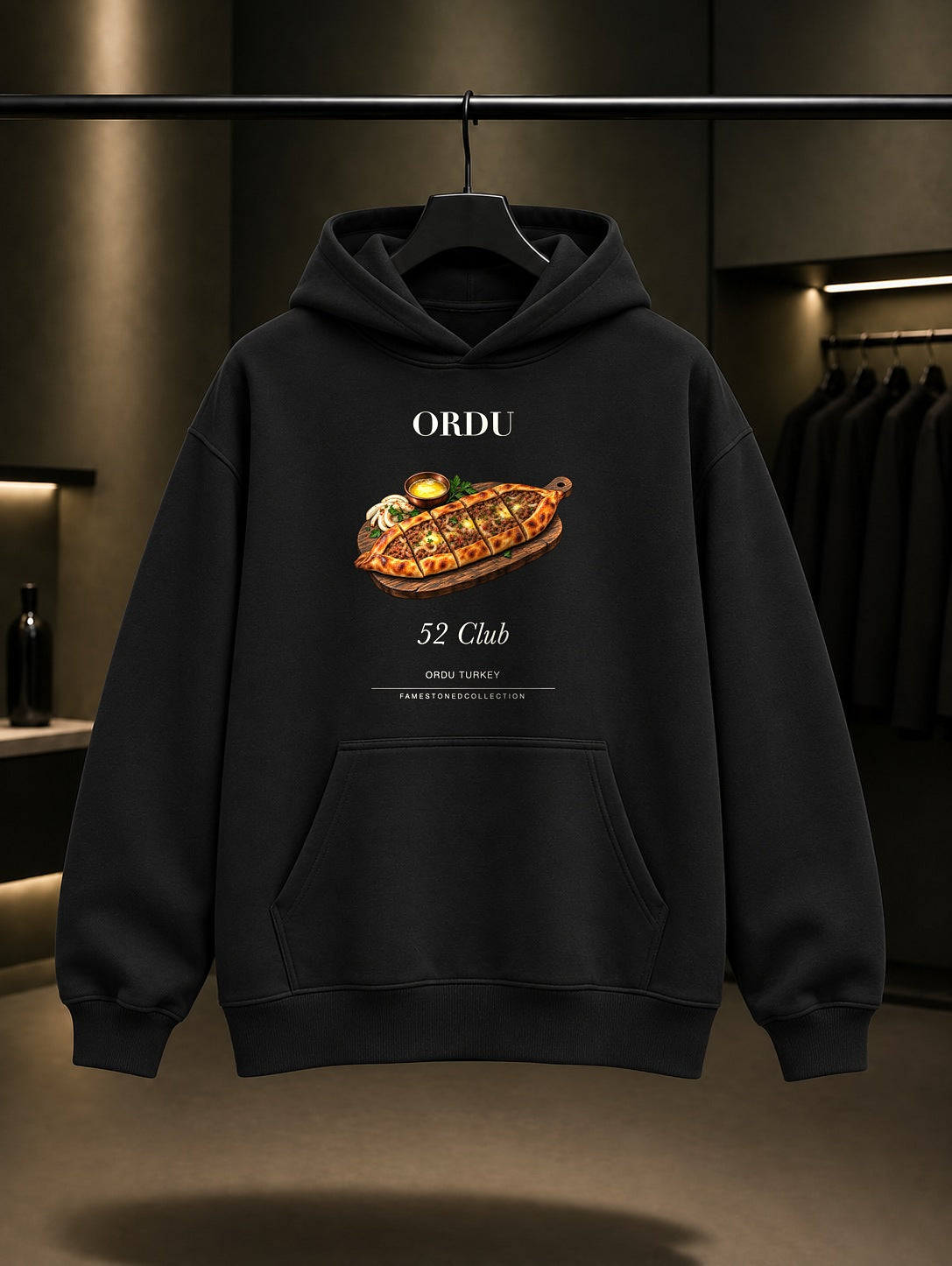Ordu Pidesi 52 Club baskılı siyah kapüşonlu sweatshirt