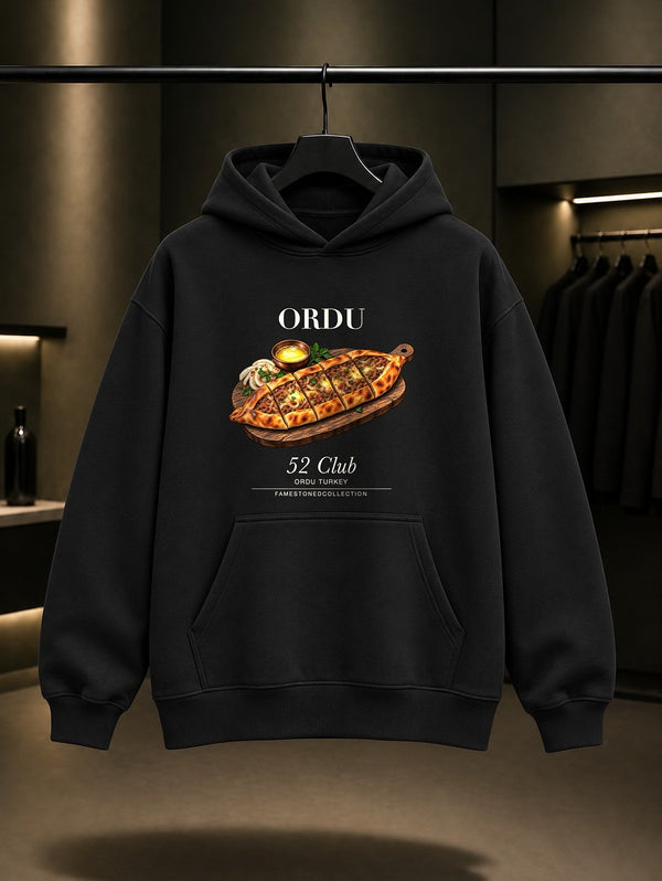 Ordu Pidesi 52 Club baskılı siyah kapüşonlu sweatshirt