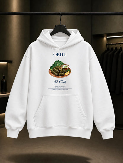 Ordu Karalahana Sarması 52 Club baskılı beyaz kapüşonlu sweatshirt