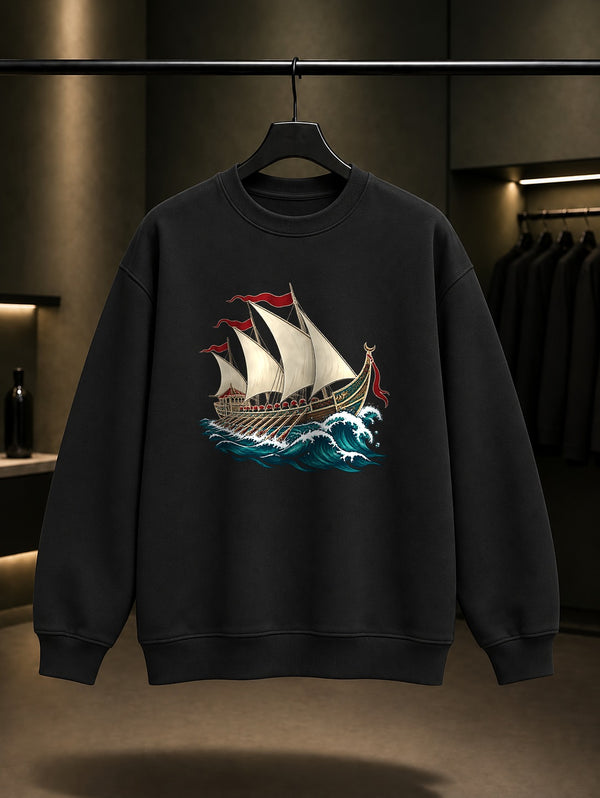 Kadırga Baskılı Unisex %100 Pamuk Sweatshirt · Osmanlı Motifi