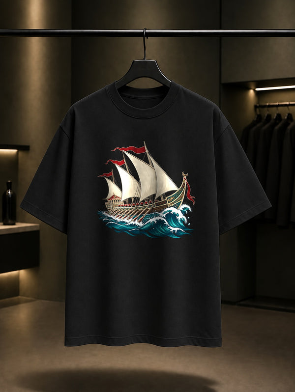 Kadırga Baskılı Unisex %100 Pamuk Tişört · Osmanlı Motifi