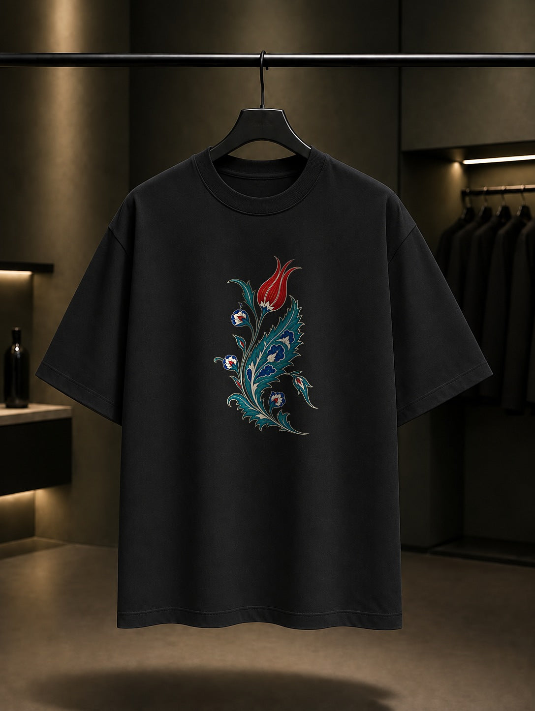 Saz Yaprağı Baskılı Unisex %100 Pamuk Tişört · Osmanlı Motifi