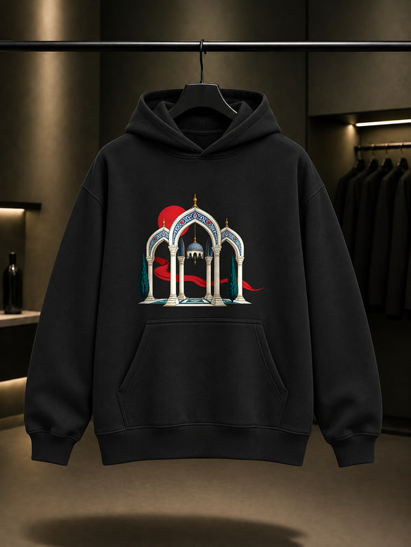 Kemer Ritmi Baskılı Unisex %100 Pamuk Kapüşonlu Sweatshirt · Osmanlı Motifi