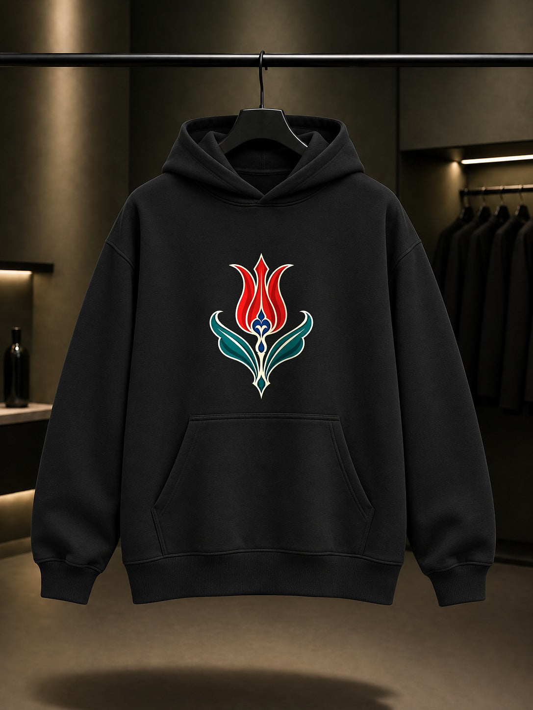 Mini Lale Baskılı Unisex %100 Pamuk Kapüşonlu Sweatshirt · Osmanlı Motifi