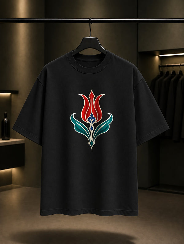 Mini Lale Baskılı Unisex %100 Pamuk Tişört · Osmanlı Motifi