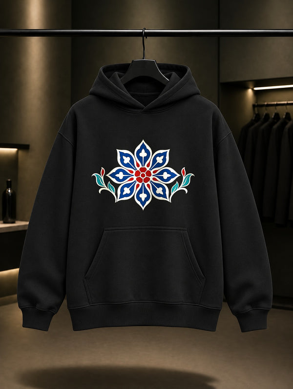 Mini Rozet Baskılı Unisex %100 Pamuk Kapüşonlu Sweatshirt · Osmanlı Motifi