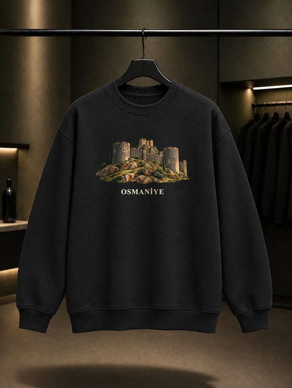 Osmaniye Toprakkale baskılı siyah sweatshirt