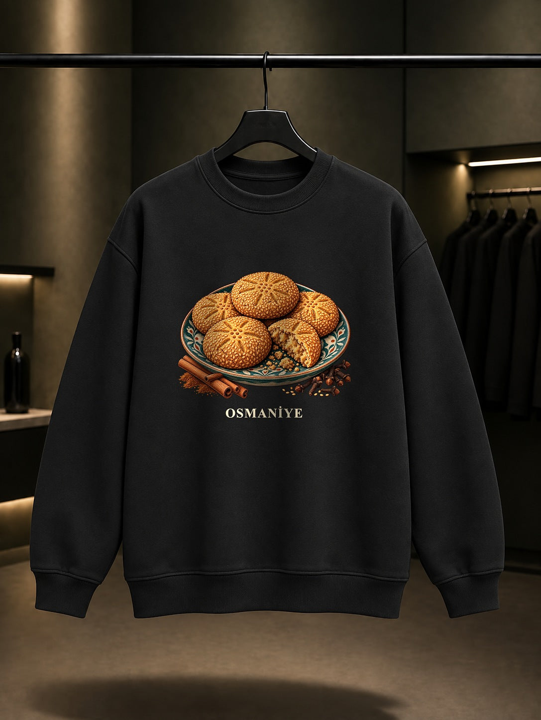 Osmaniye Bayram Kömbesi baskılı siyah sweatshirt