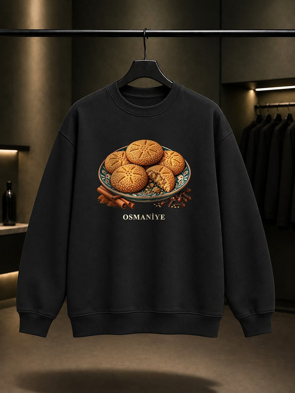 Osmaniye Bayram Kömbesi baskılı siyah sweatshirt