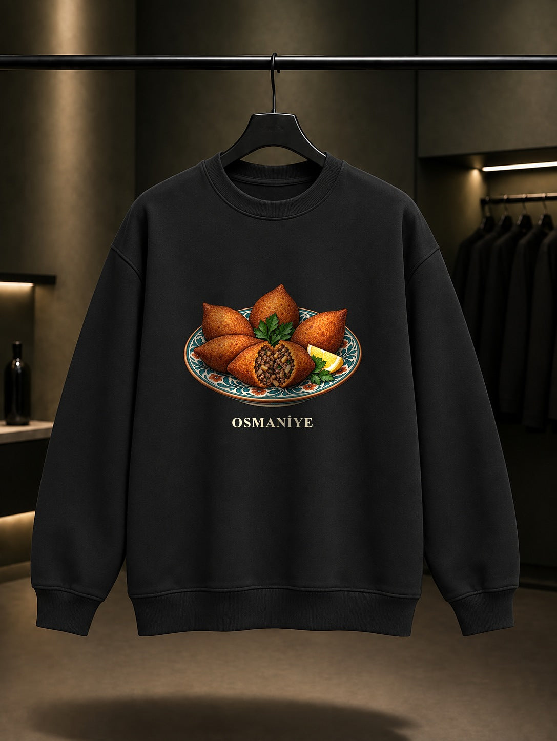 Osmaniye İçli Köfte baskılı siyah sweatshirt
