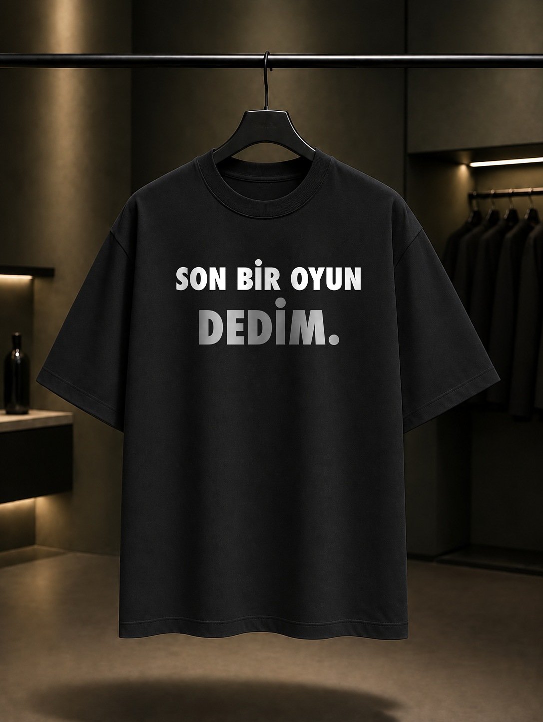 Son Bir Oyun Dedim Yazılı Baskılı Unisex %100 Pamuk T-shirt — Siyah