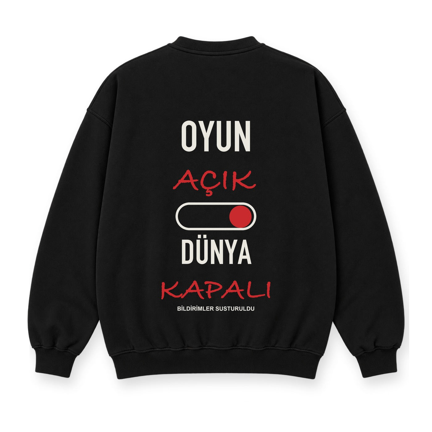 Oyun Açık Dünya Kapalı baskılı siyah sweatshirt