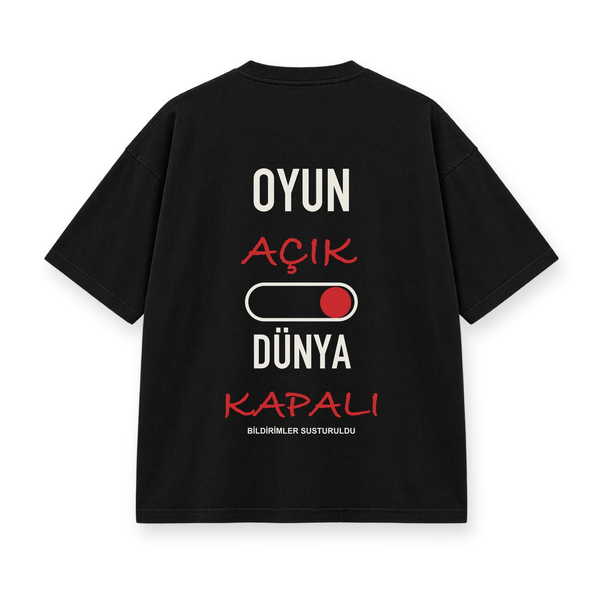 Oyun Açık Dünya Kapalı baskılı siyah tişört