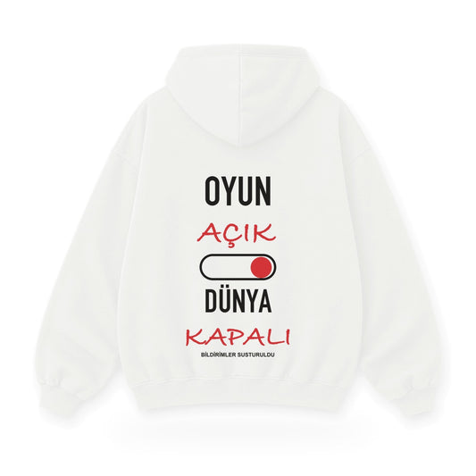 Oyun Açık Dünya Kapalı baskılı beyaz kapüşonlu sweatshirt