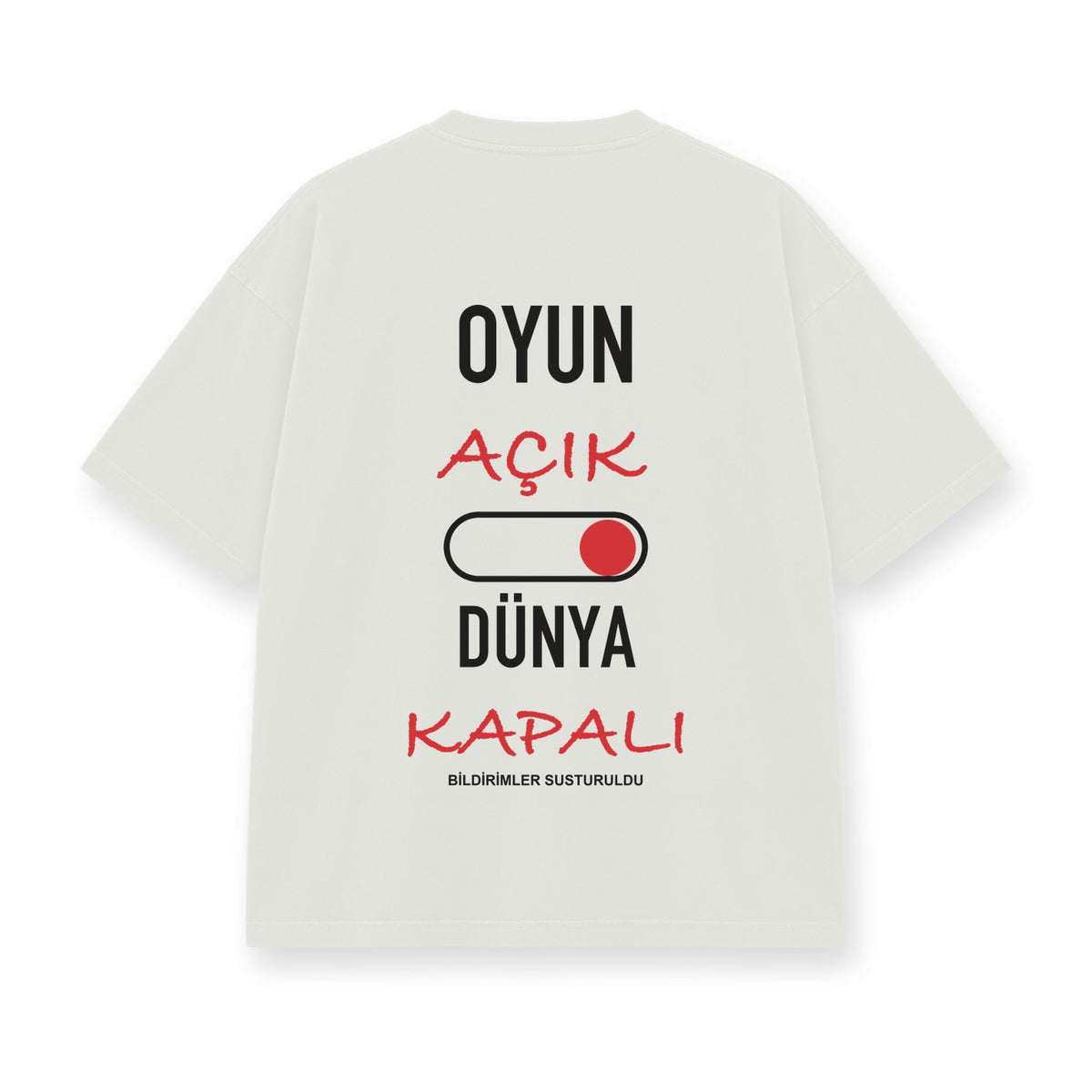 Oyun Açık Dünya Kapalı baskılı beyaz tişört