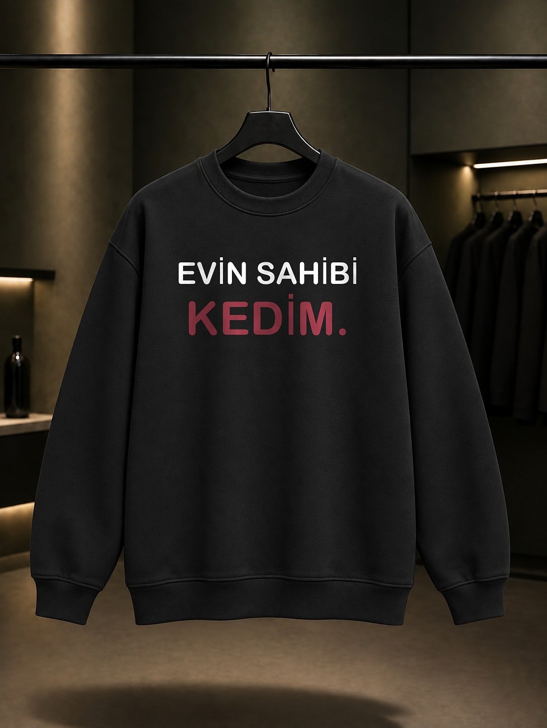 Evin Sahibi Kedim Yazılı Baskılı Unisex %100 Pamuk Sweatshirt — Siyah