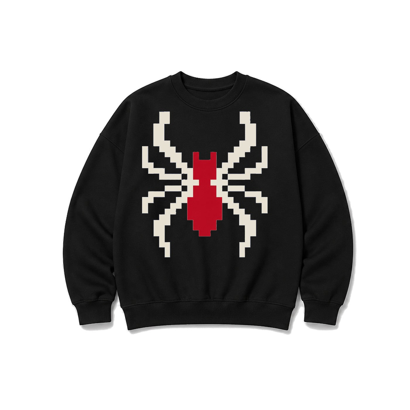 Piksel Örümcek baskılı siyah sweatshirt