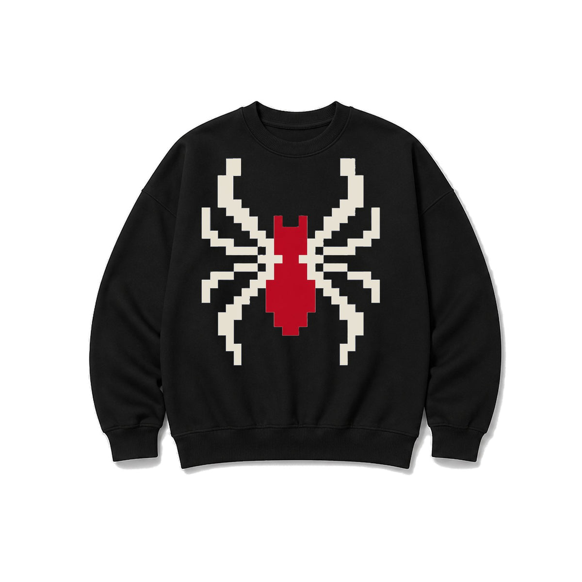 Piksel Örümcek baskılı siyah sweatshirt
