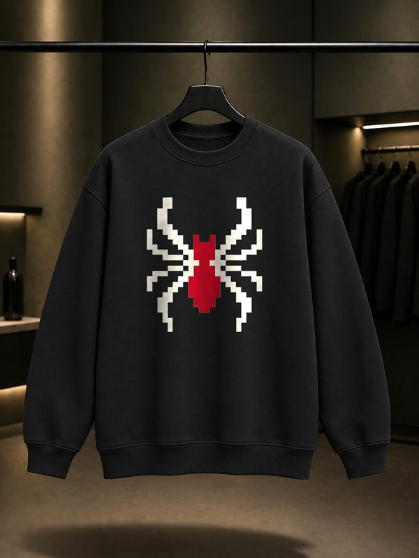 Piksel Örümcek baskılı siyah sweatshirt