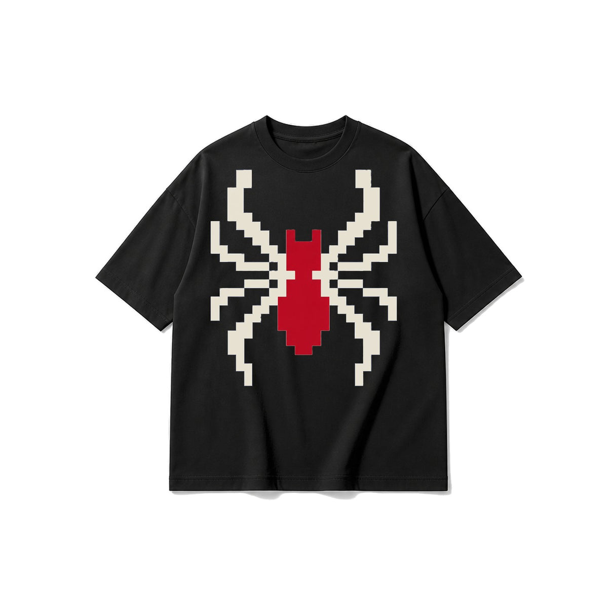 Piksel Örümcek baskılı siyah t-shirt