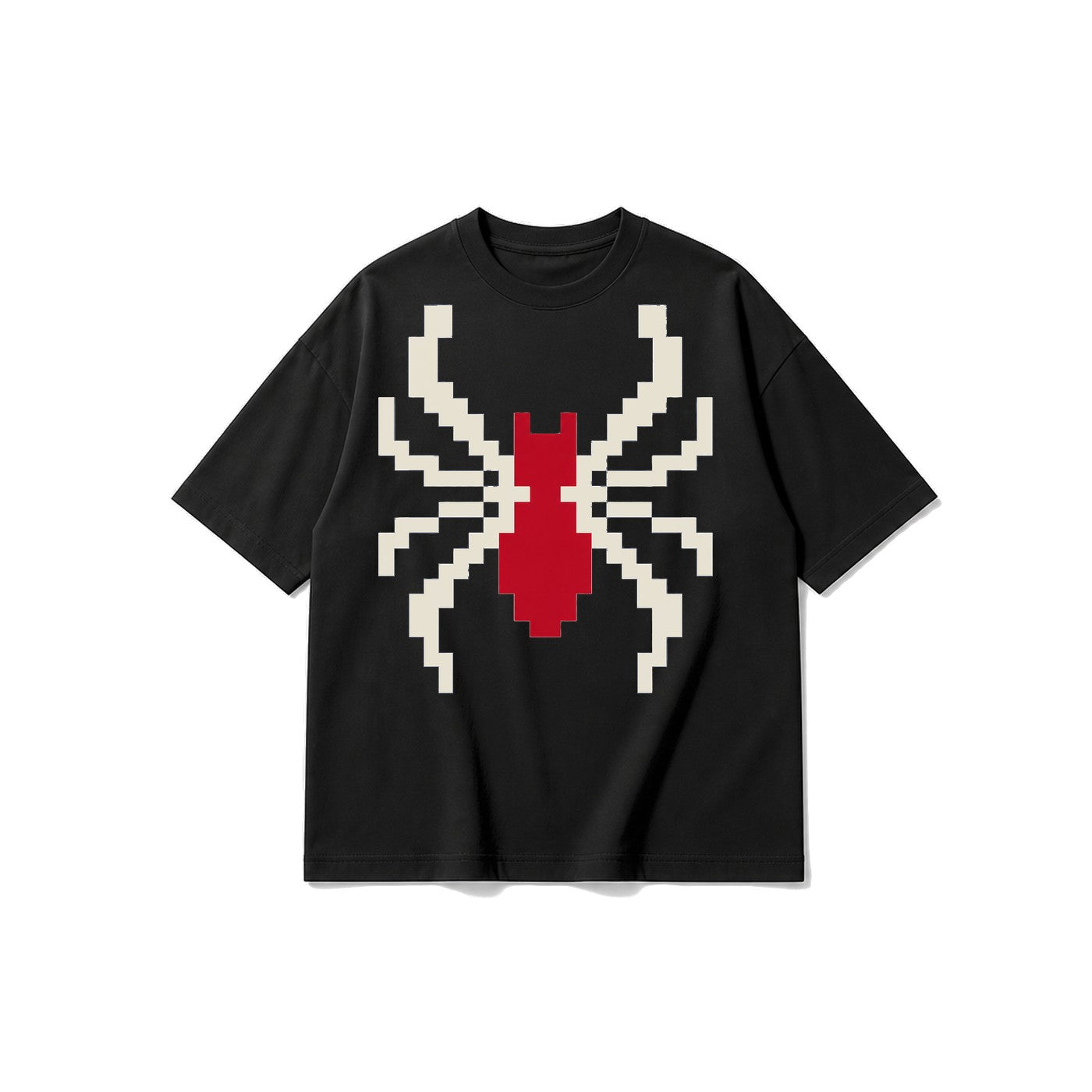 Piksel Örümcek baskılı siyah t-shirt