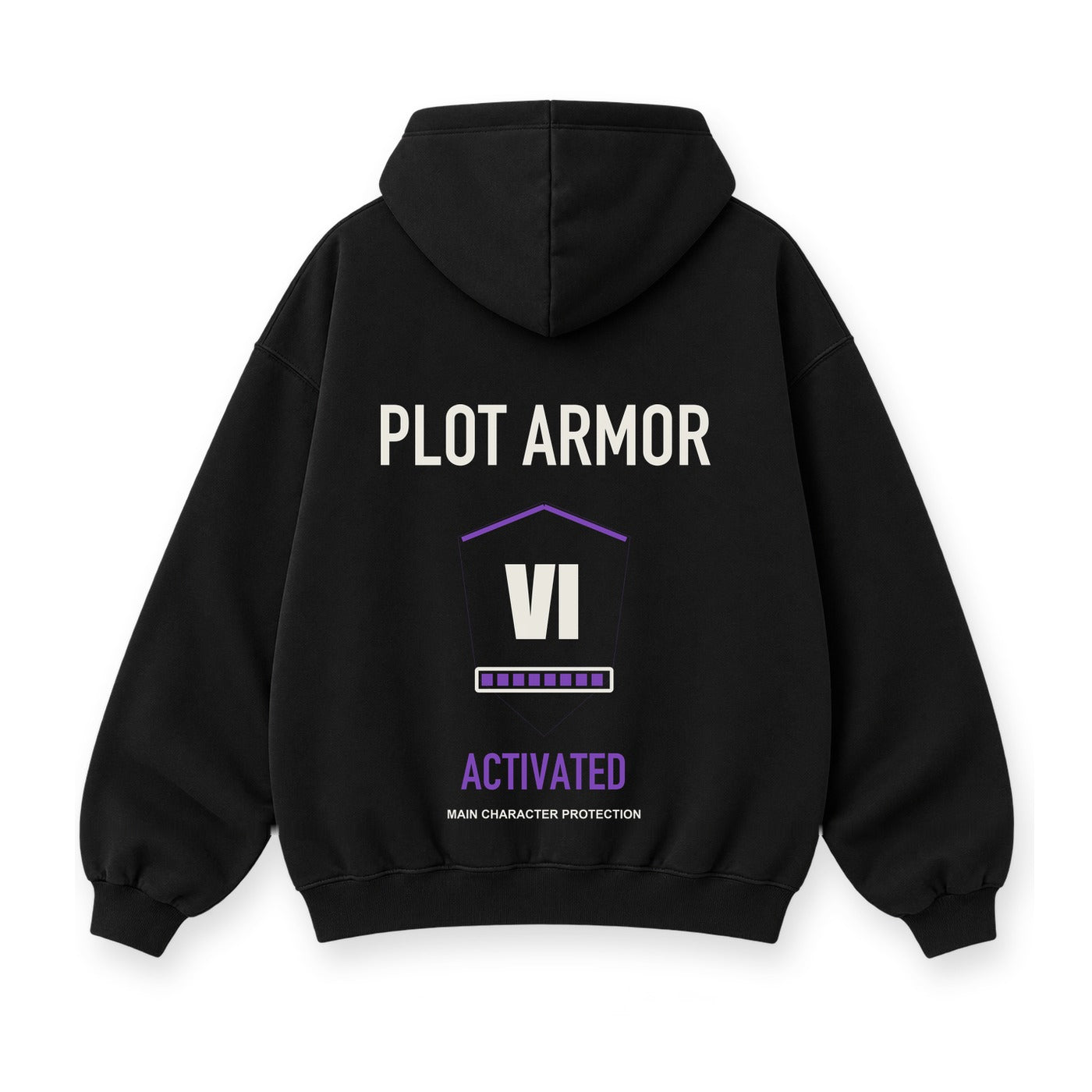 Plot Armor Activated baskılı siyah kapüşonlu sweatshirt