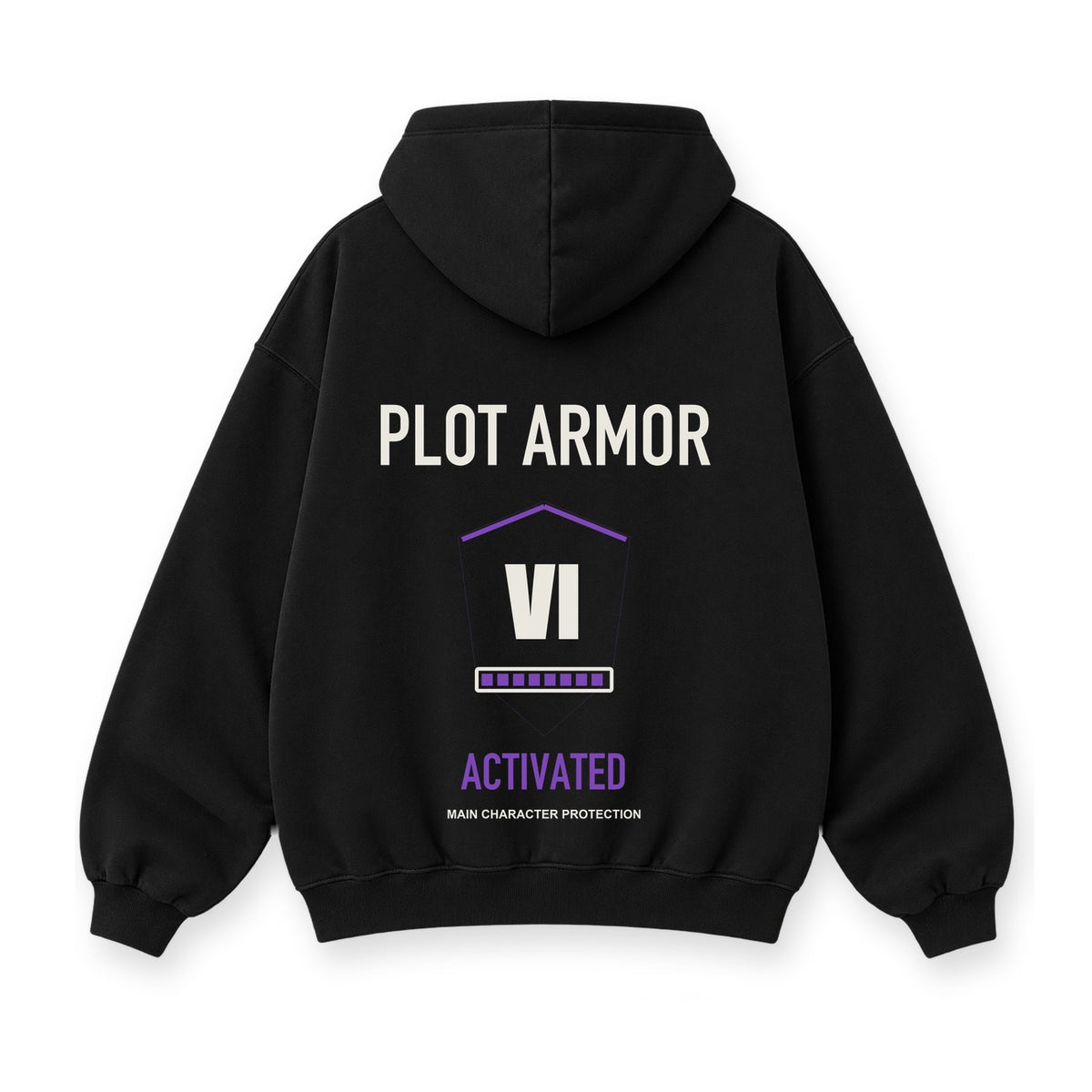 Plot Armor Activated baskılı siyah kapüşonlu sweatshirt