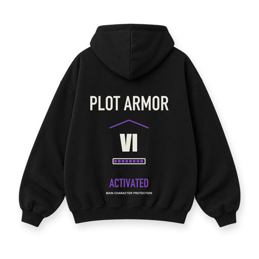 Plot Armor Activated baskılı siyah kapüşonlu sweatshirt