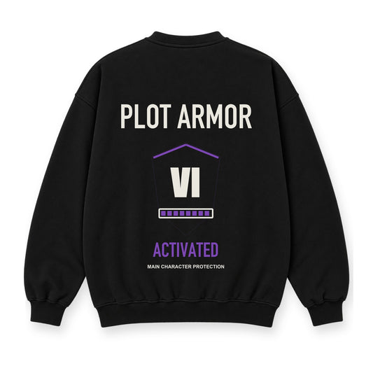 Plot Armor Activated baskılı siyah sweatshirt