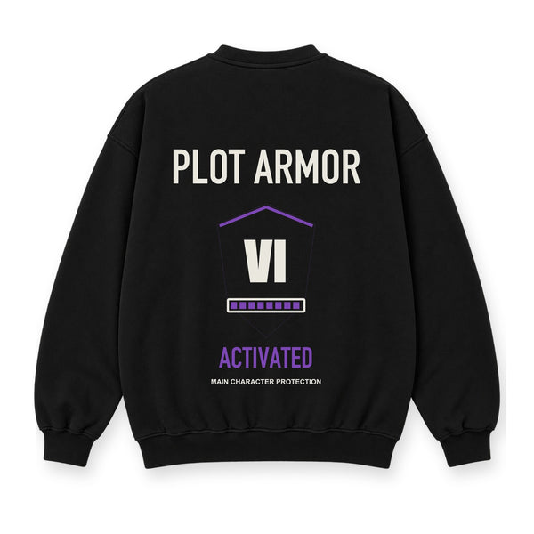 Plot Armor Activated baskılı siyah sweatshirt