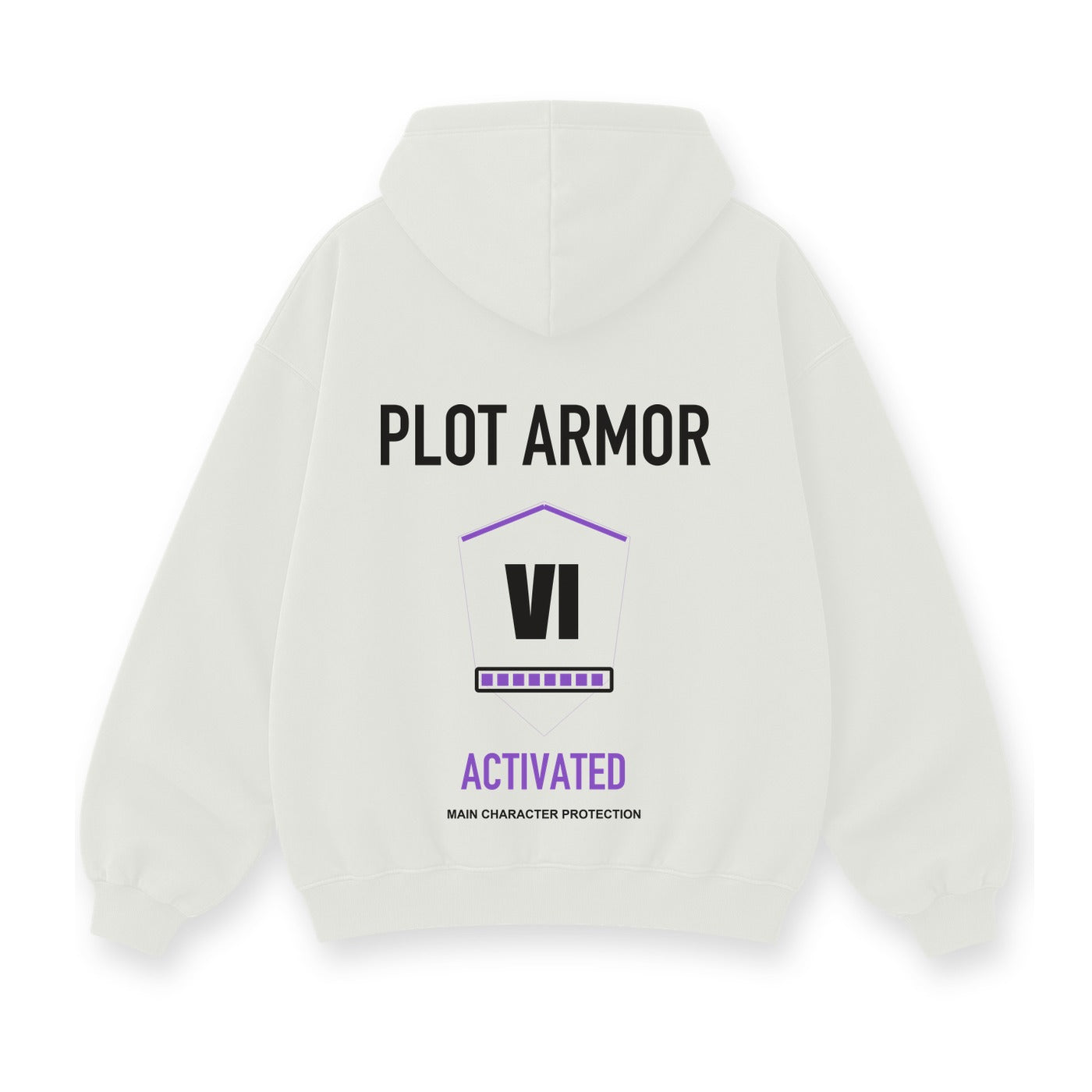 Plot Armor Activated baskılı beyaz kapüşonlu sweatshirt