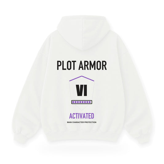 Plot Armor Activated baskılı beyaz kapüşonlu sweatshirt