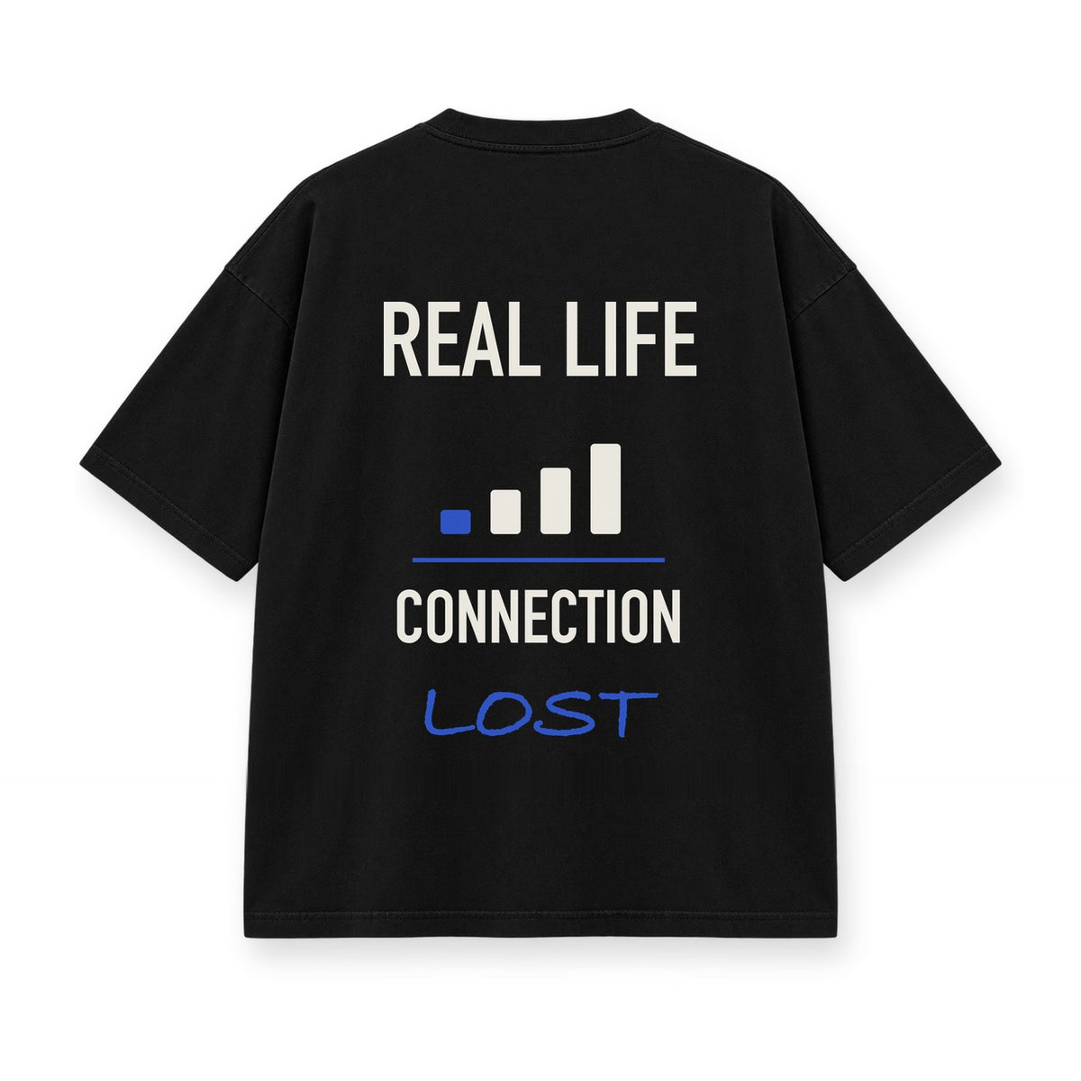 Real Life Connection Lost baskılı siyah tişört