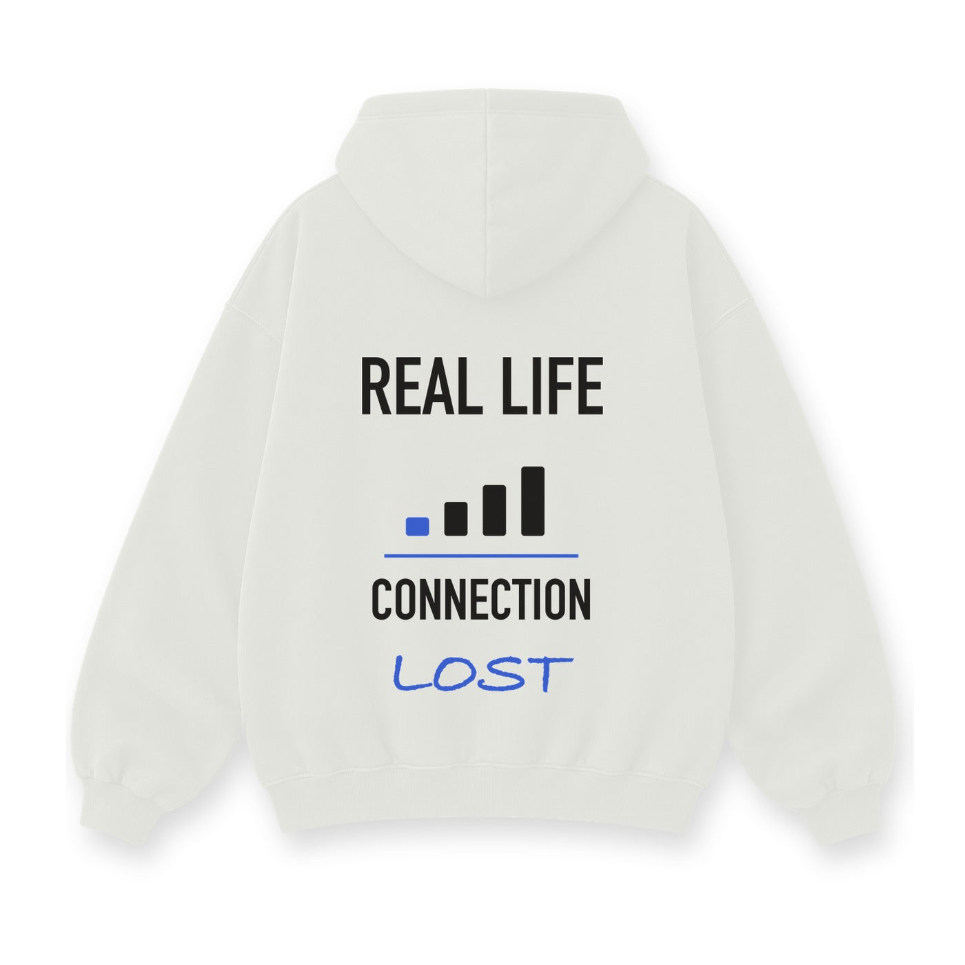 Real Life Connection Lost baskılı beyaz kapüşonlu sweatshirt