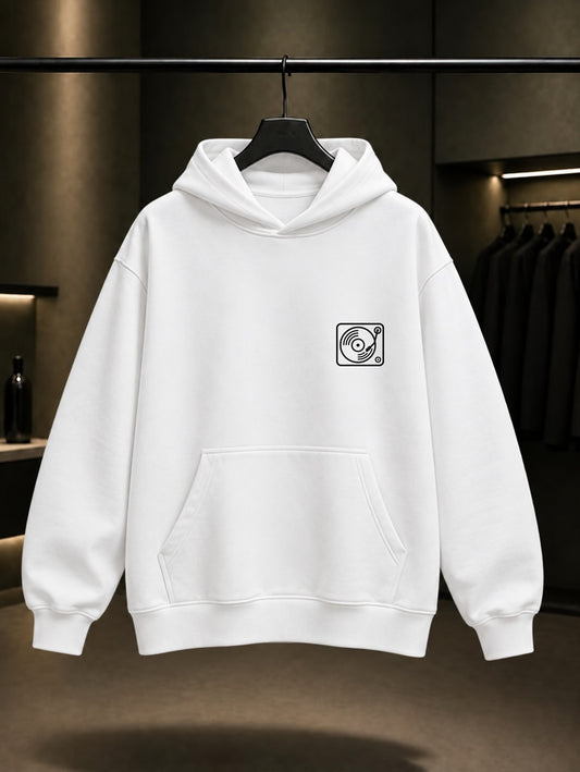 Plakçalar Minimal Baskılı Unisex %100 Pamuk Kapüşonlu Sweatshirt — Beyaz