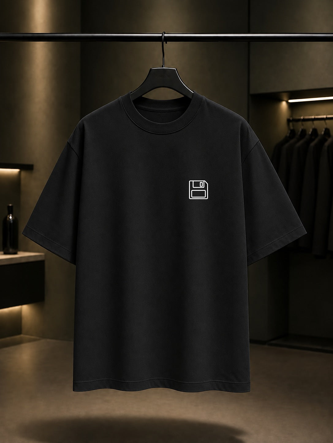 Disket Minimal Baskılı Unisex %100 Pamuk T-shirt — Siyah