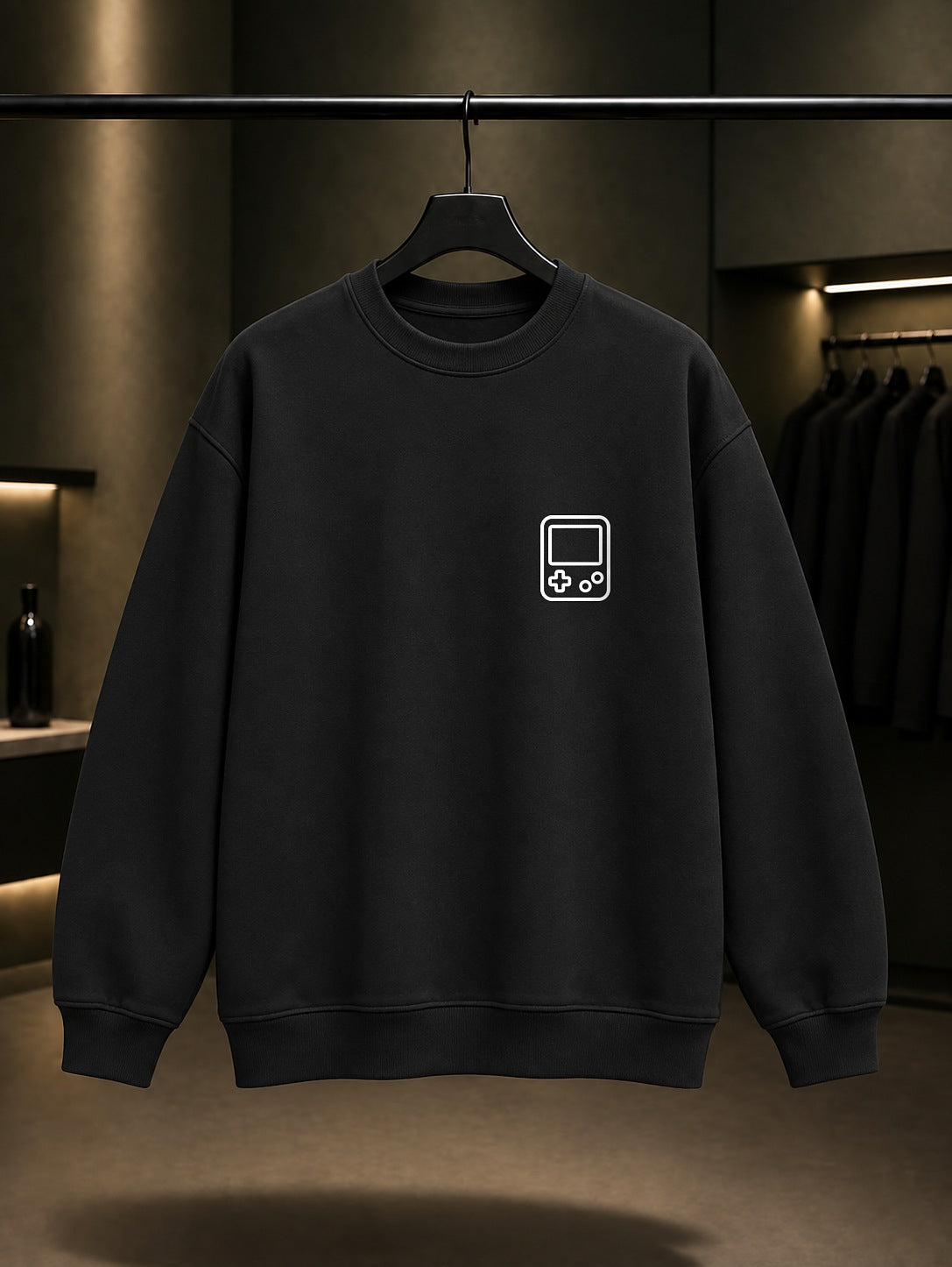 El Konsolu Minimal Baskılı Unisex %100 Pamuk Sweatshirt — Siyah