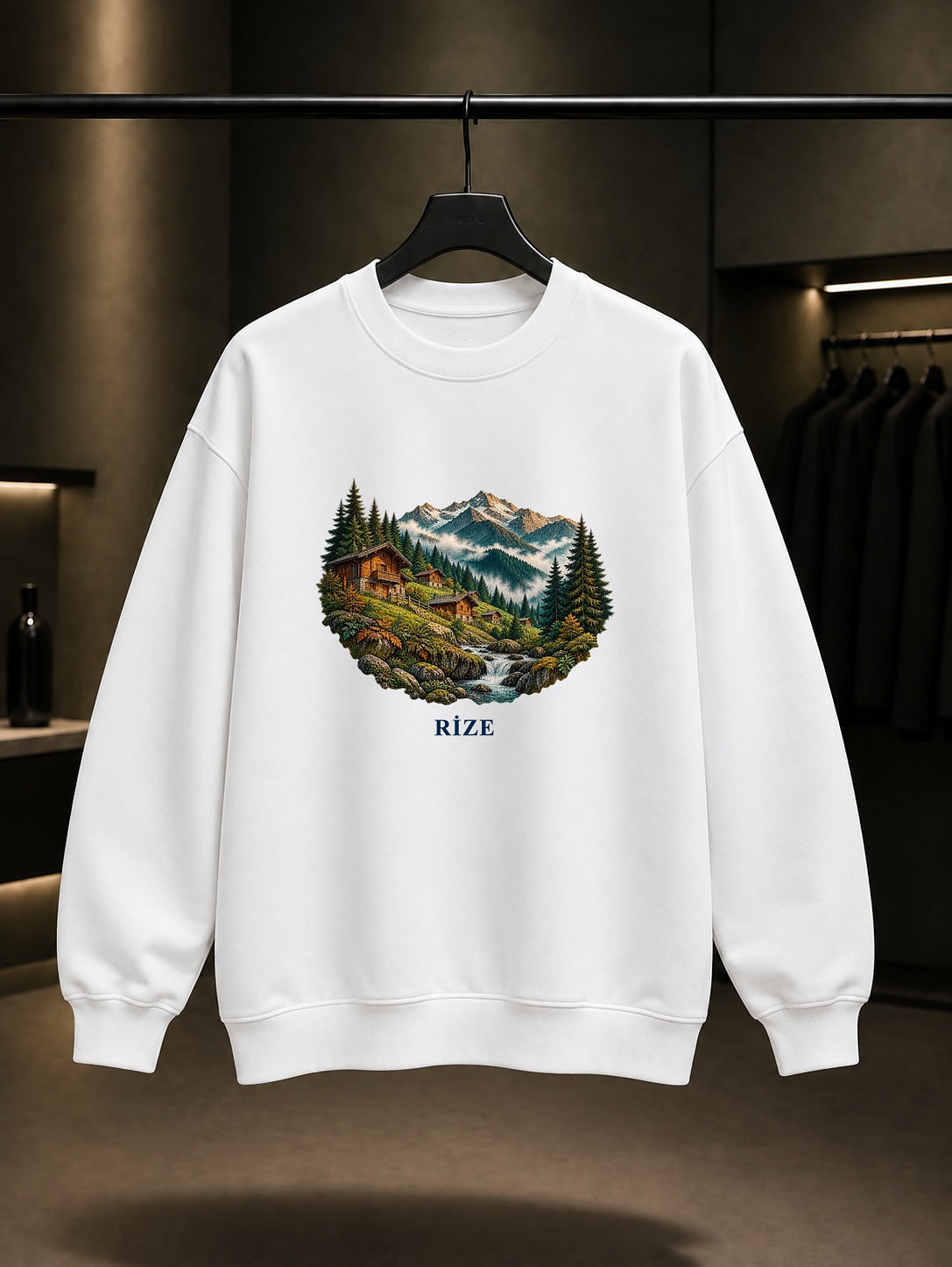 Rize Ayder Yaylası baskılı beyaz sweatshirt