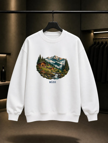 Rize Ayder Yaylası baskılı beyaz sweatshirt