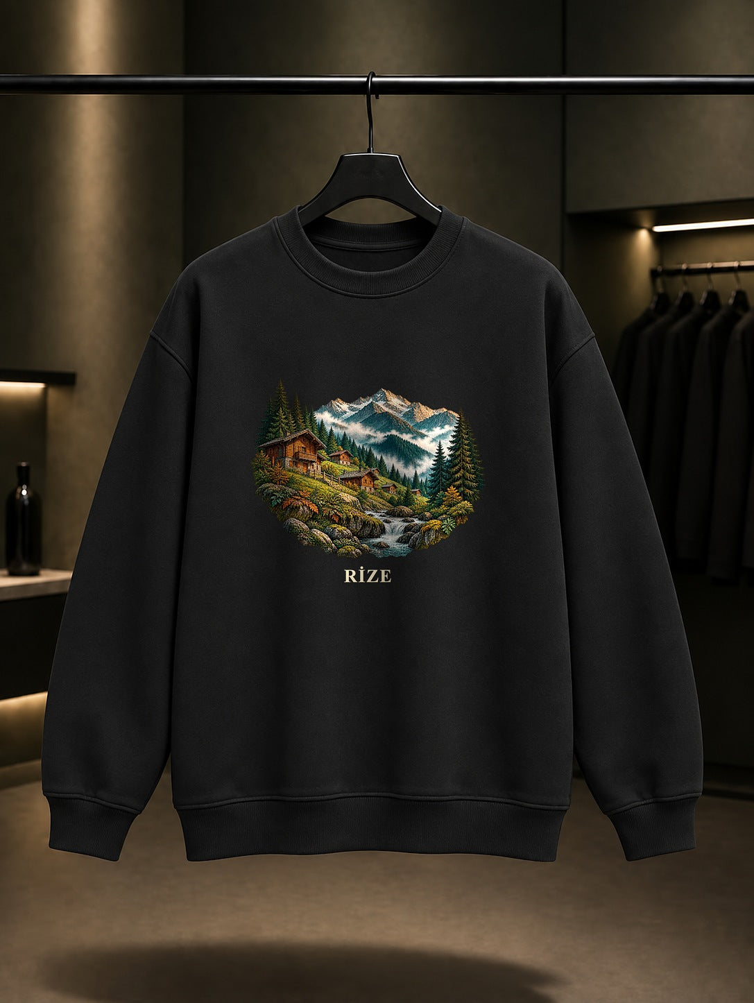 Rize Ayder Yaylası baskılı siyah sweatshirt