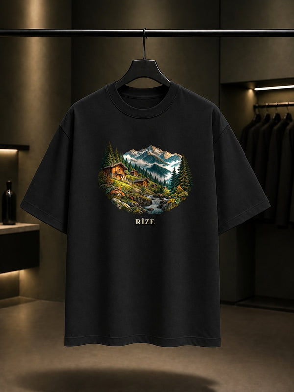 Rize Ayder Yaylası baskılı siyah t-shirt