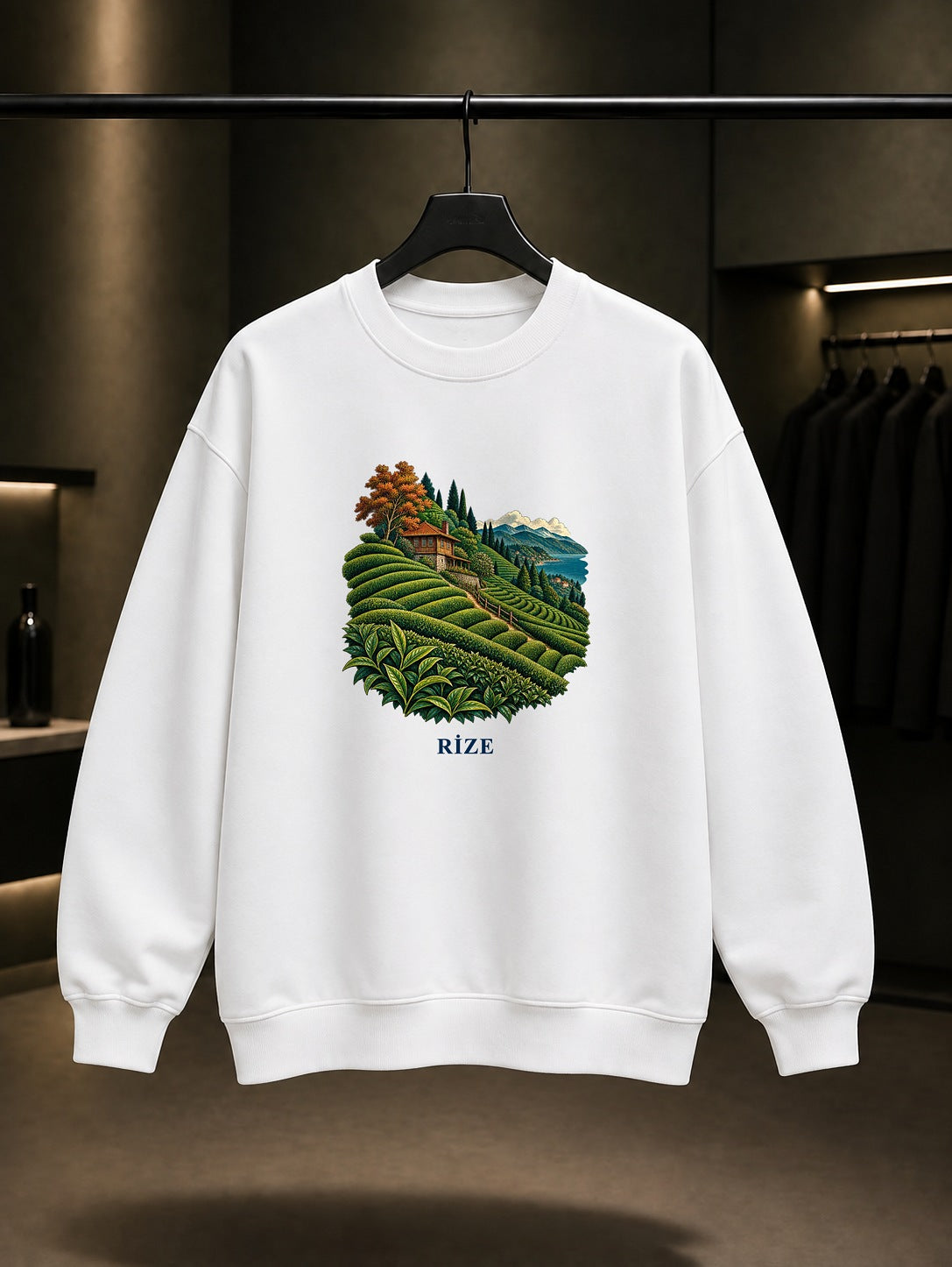Rize Çay Bahçeleri baskılı beyaz sweatshirt