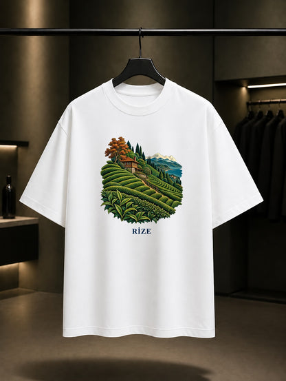 Rize Çay Bahçeleri baskılı beyaz t-shirt