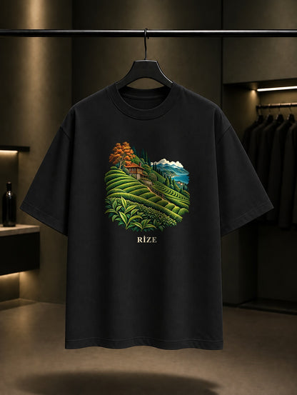 Rize Çay Bahçeleri baskılı siyah t-shirt
