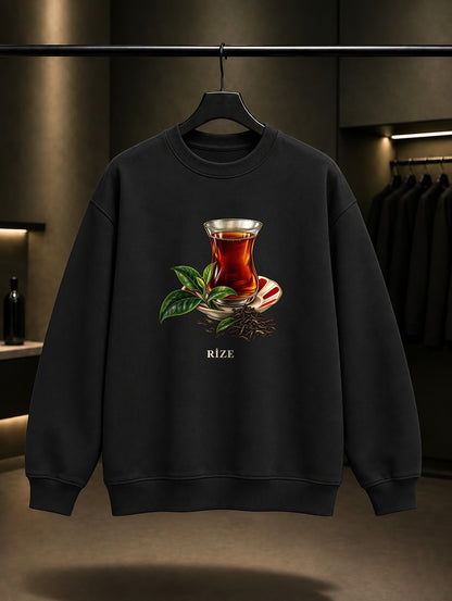 Rize Çayı baskılı siyah sweatshirt