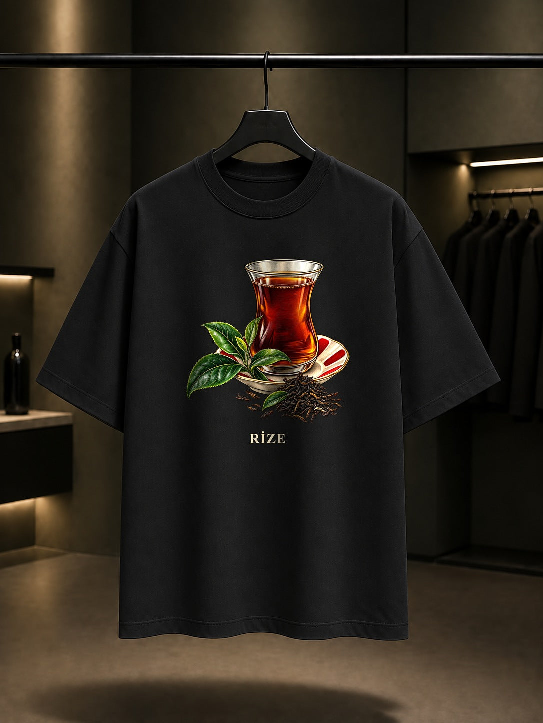 Rize Çayı baskılı siyah t-shirt