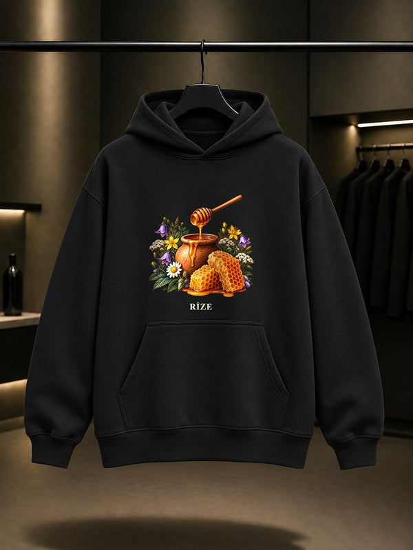 Rize Anzer Balı baskılı siyah kapüşonlu sweatshirt