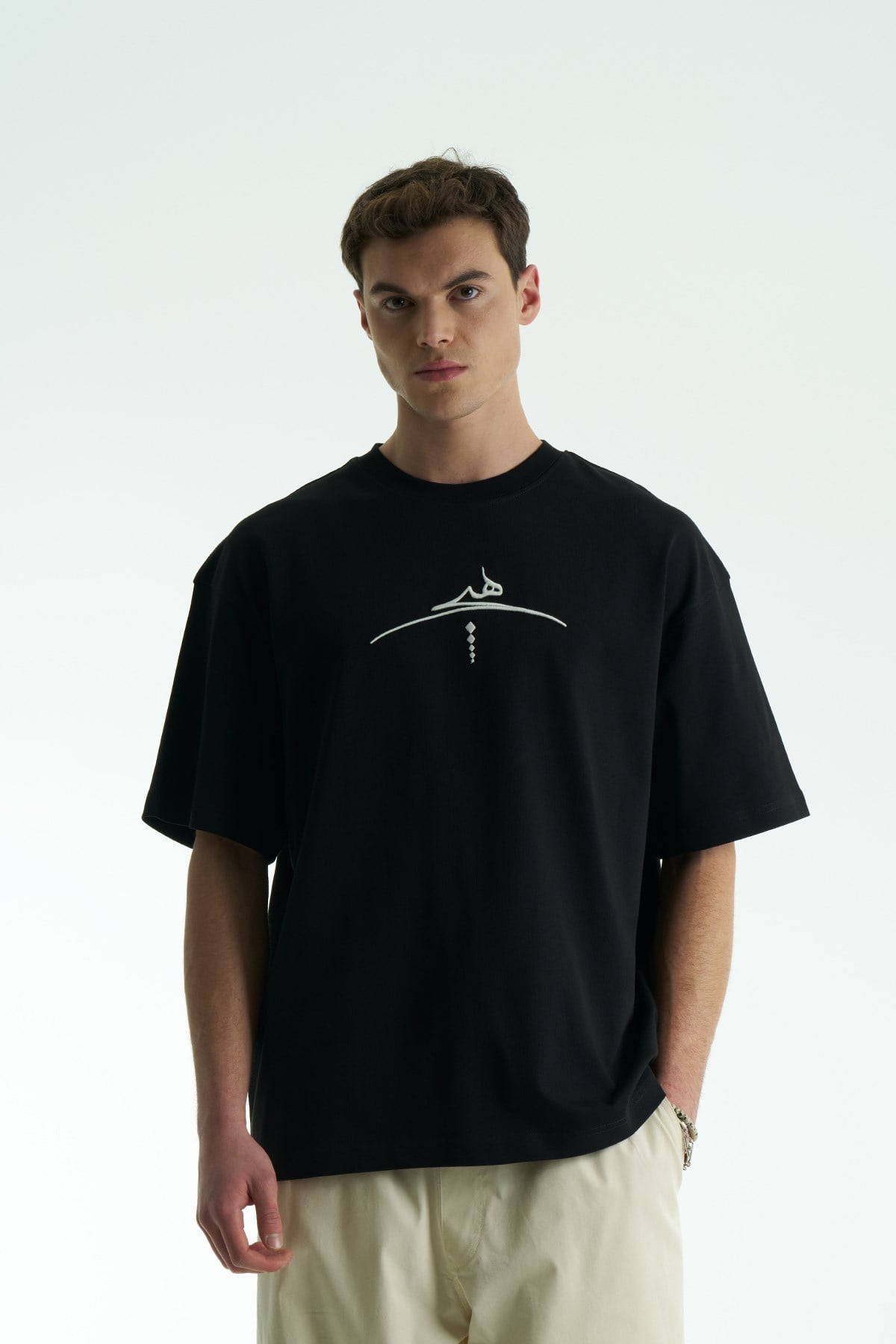 Semazen Ön-Sırt Baskılı, Nakışlı Unisex %100 Pamuk Oversize T-shirt