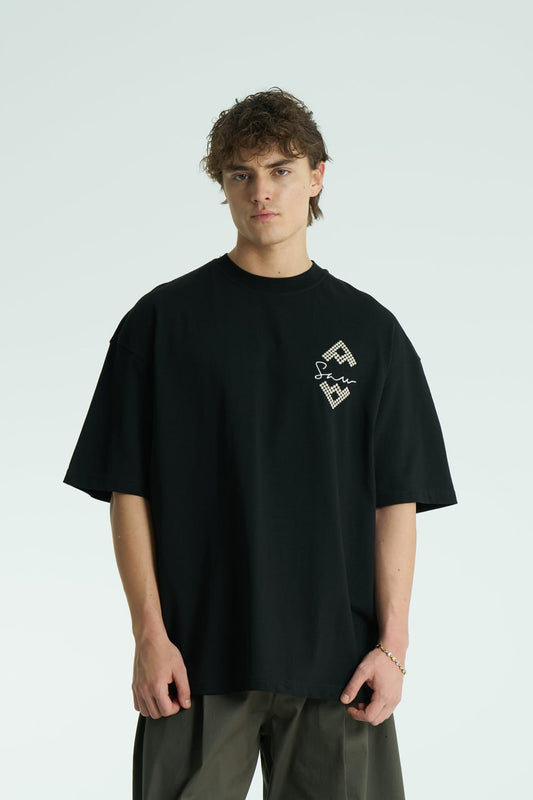 Motif Baskılı Ön Sol Logo - Sırt Baskılı Unisex %100 Pamuk Oversize T-shirt
